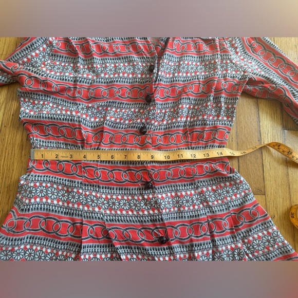 40s Vintage Long Sleeved Red Black and White Rayon Shirt Dress - Picture 7 of 8